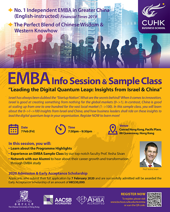 07-Feb-2020, CUHK, Hong Kong: Prof. Sivan EMBA Info Session & Sample ...